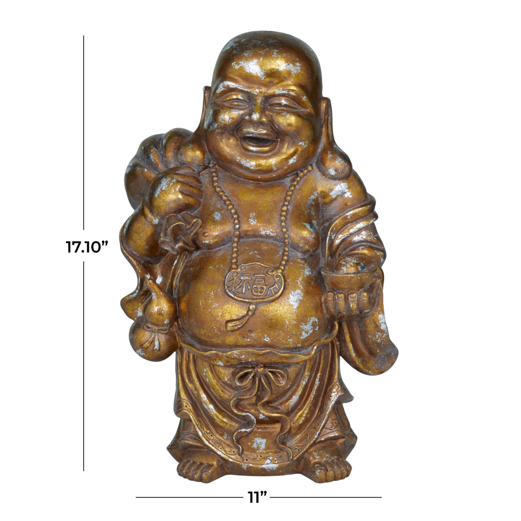 Bronze Polystone Bohemian Buddha Sculpture, 11" x 9" x 17"